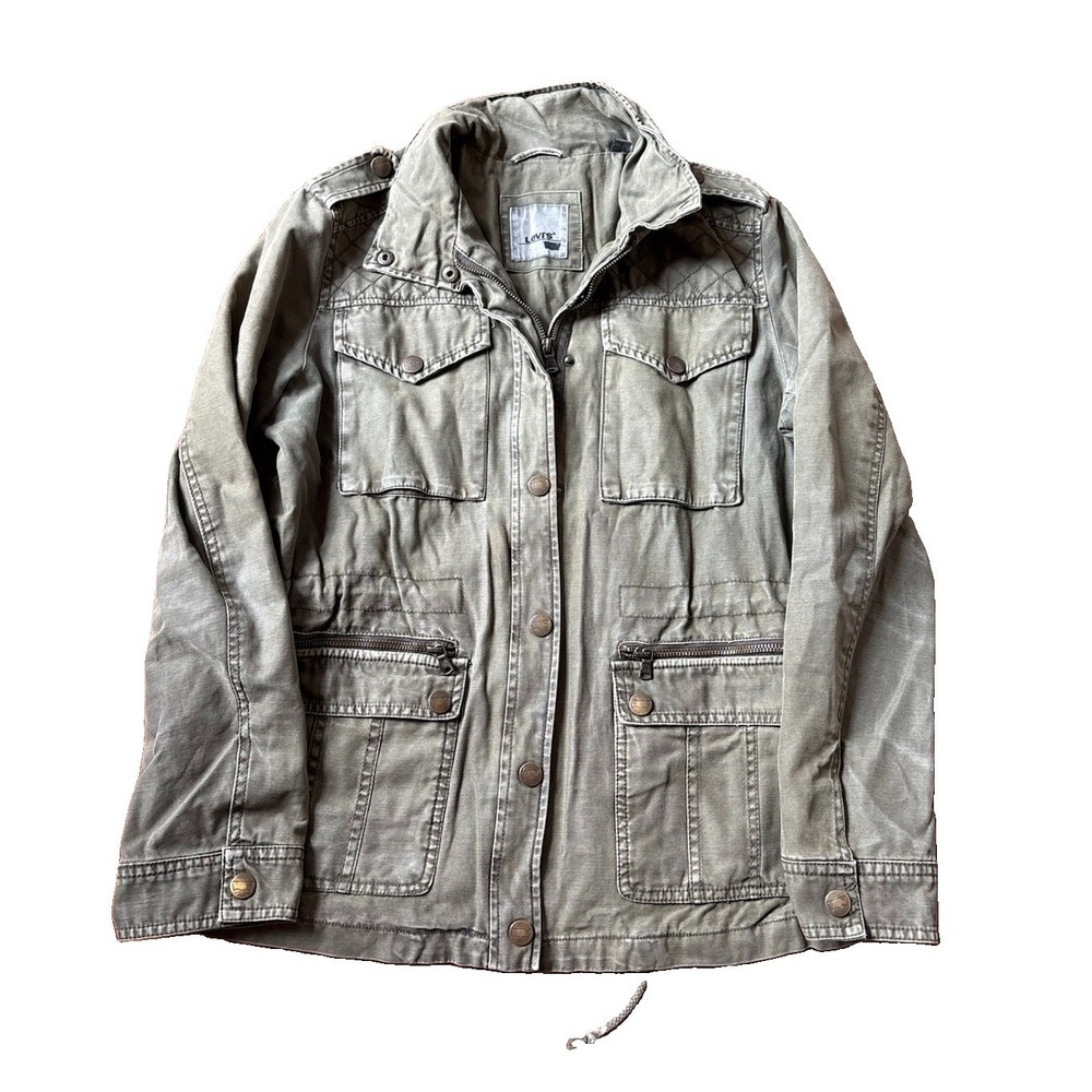 Levi's Military Field Jacket Womens S Olive Green Utility Cargo Anorak Fishtail